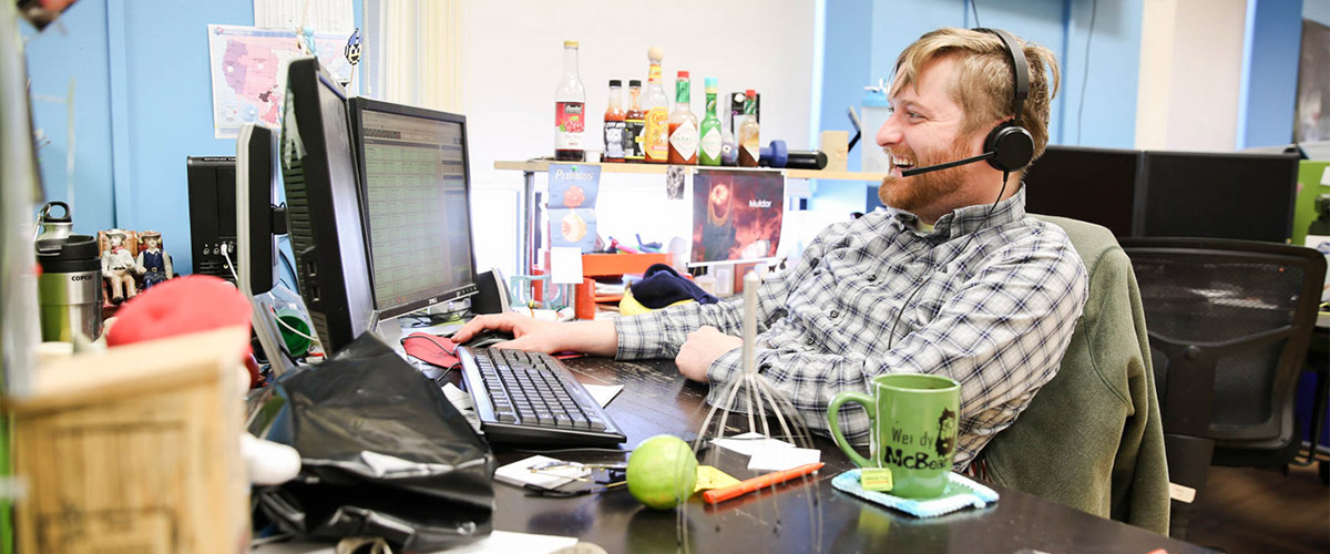 A customer service agent assisting a customer